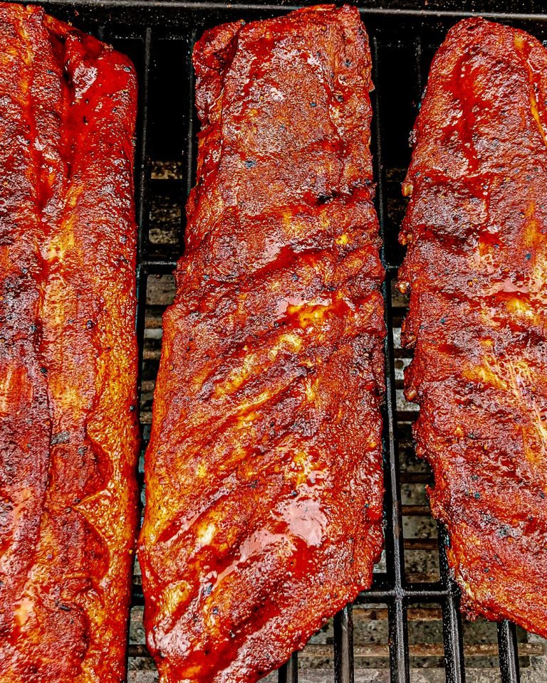SMOKED BBQ Ribs cooking on BETTY the smoker